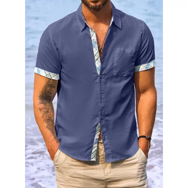 JMIERR Men's Casual Stylish Short Sleeve Button-Up Striped Dress Shirts Cotton Beach Shirt