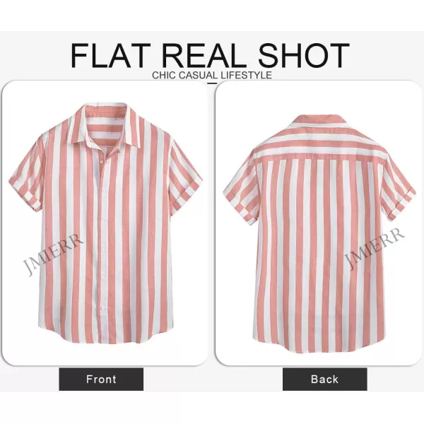 JMIERR Men's Casual Stylish Short Sleeve Button-Up Striped Dress Shirts Cotton Beach Shirt