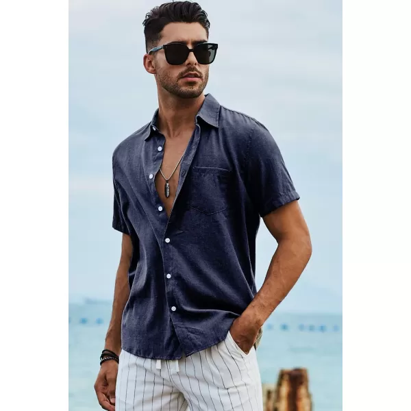 JMIERR Men's Casual Stylish Short Sleeve Button-Up Striped Dress Shirts Cotton Beach Shirt