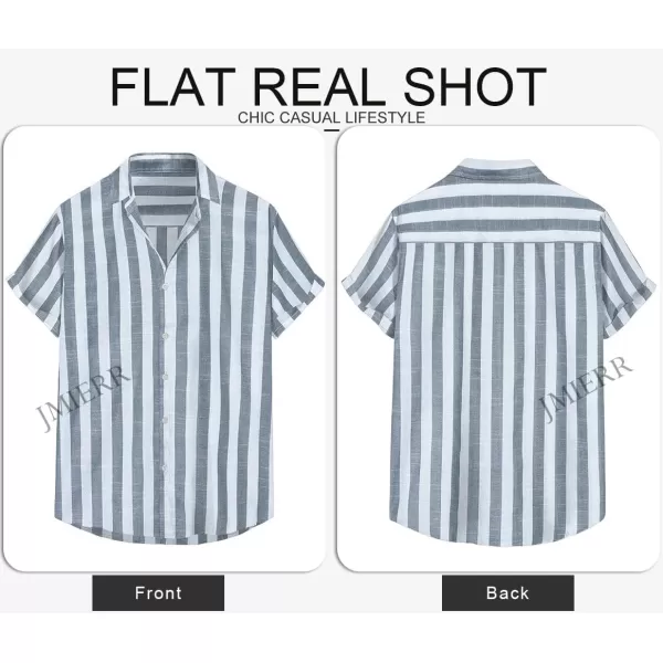 JMIERR Men's Casual Stylish Short Sleeve Button-Up Striped Dress Shirts Cotton Beach Shirt
