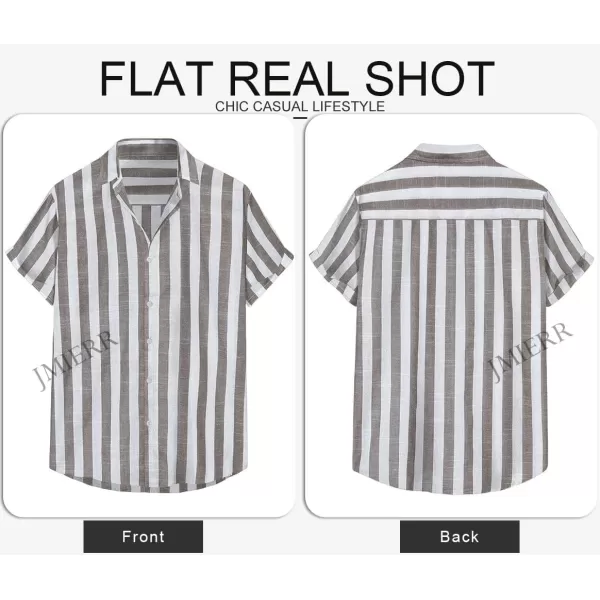 JMIERR Men's Casual Stylish Short Sleeve Button-Up Striped Dress Shirts Cotton Beach Shirt