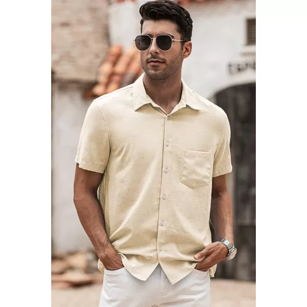 JMIERR Men's Casual Stylish Short Sleeve Button-Up Striped Dress Shirts Cotton Beach Shirt