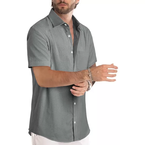 JMIERR Men's Casual Stylish Short Sleeve Button-Up Striped Dress Shirts Cotton Beach Shirt