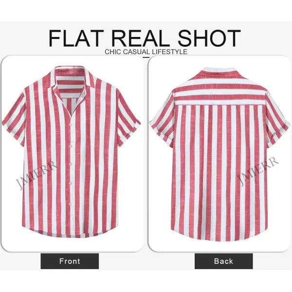 JMIERR Men's Casual Stylish Short Sleeve Button-Up Striped Dress Shirts Cotton Beach Shirt