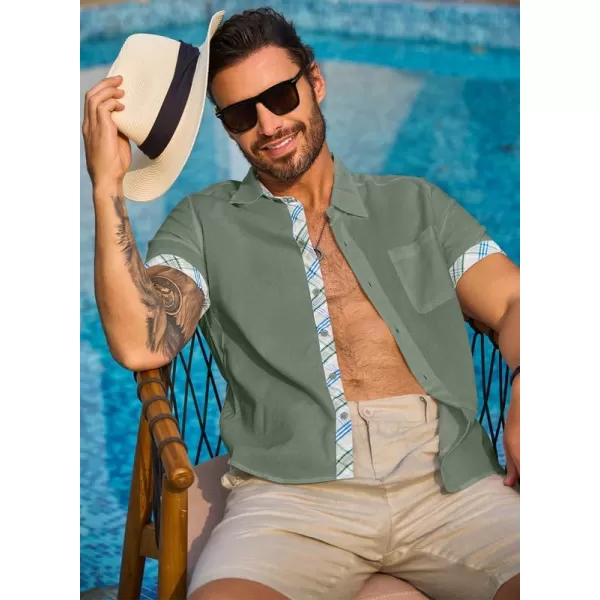 JMIERR Men's Casual Stylish Short Sleeve Button-Up Striped Dress Shirts Cotton Beach Shirt