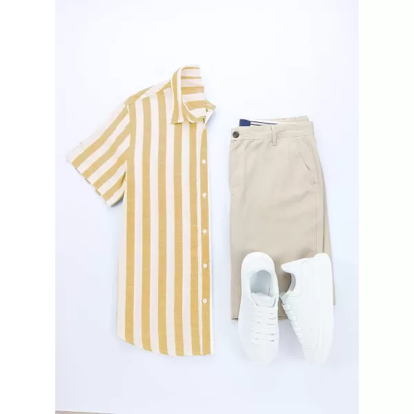 JMIERR Men's Casual Stylish Short Sleeve Button-Up Striped Dress Shirts Cotton Beach Shirt