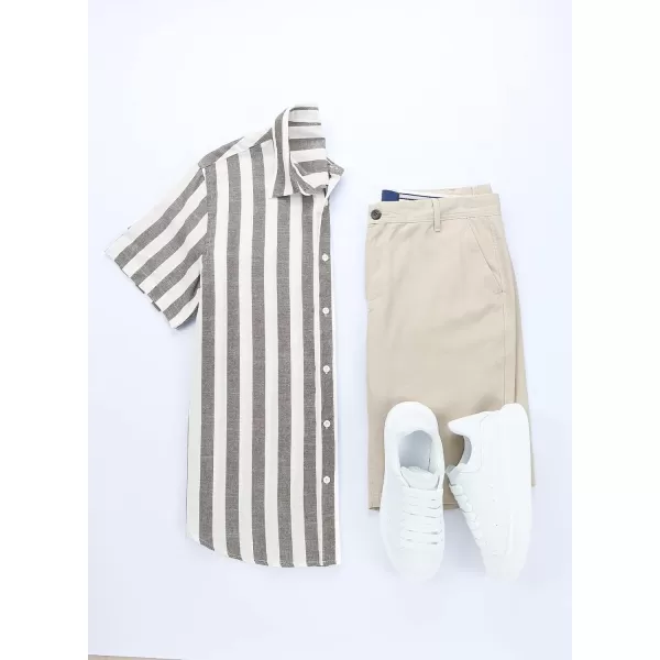 JMIERR Men's Casual Stylish Short Sleeve Button-Up Striped Dress Shirts Cotton Beach Shirt
