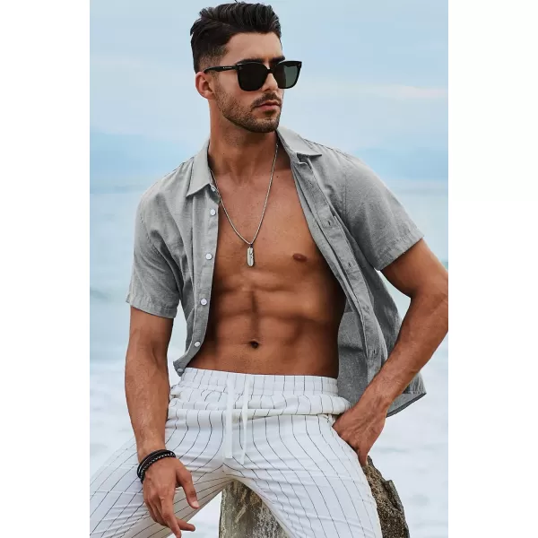 JMIERR Men's Casual Stylish Short Sleeve Button-Up Striped Dress Shirts Cotton Beach Shirt