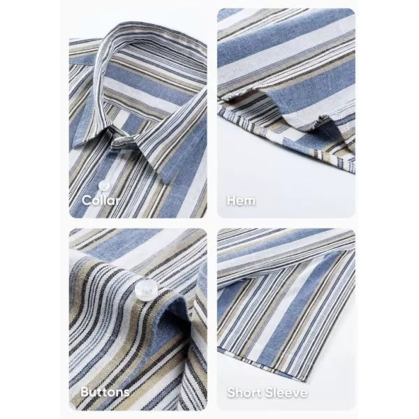 JMIERR Men's Casual Stylish Short Sleeve Button-Up Striped Dress Shirts Cotton Beach Shirt