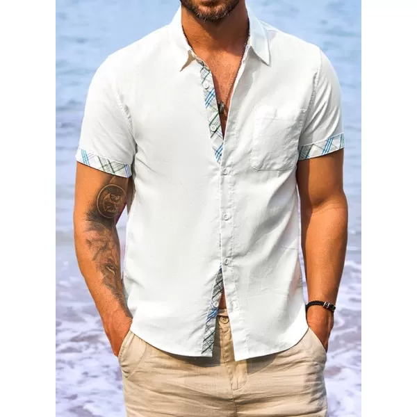 JMIERR Men's Casual Stylish Short Sleeve Button-Up Striped Dress Shirts Cotton Beach Shirt