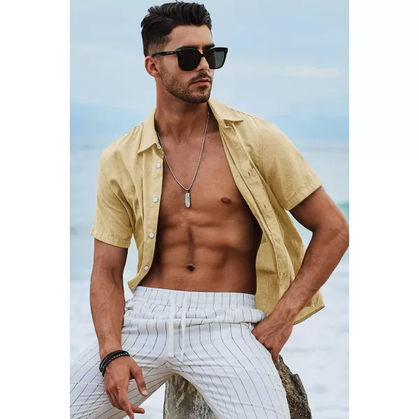 JMIERR Men's Casual Stylish Short Sleeve Button-Up Striped Dress Shirts Cotton Beach Shirt
