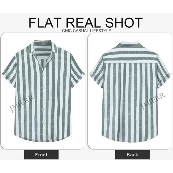 JMIERR Men's Casual Stylish Short Sleeve Button-Up Striped Dress Shirts Cotton Beach Shirt