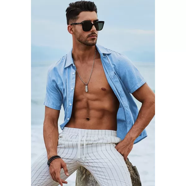 JMIERR Men's Casual Stylish Short Sleeve Button-Up Striped Dress Shirts Cotton Beach Shirt