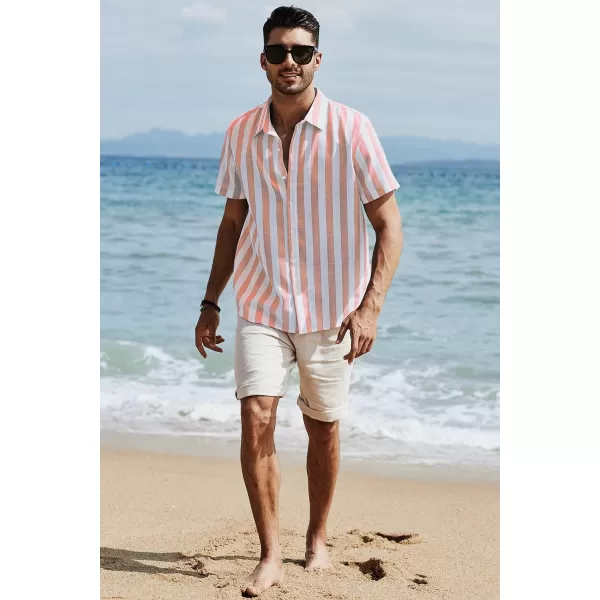 JMIERR Men's Casual Stylish Short Sleeve Button-Up Striped Dress Shirts Cotton Beach Shirt