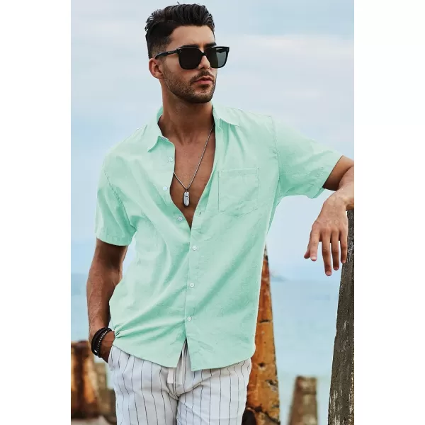 JMIERR Men's Casual Stylish Short Sleeve Button-Up Striped Dress Shirts Cotton Beach Shirt