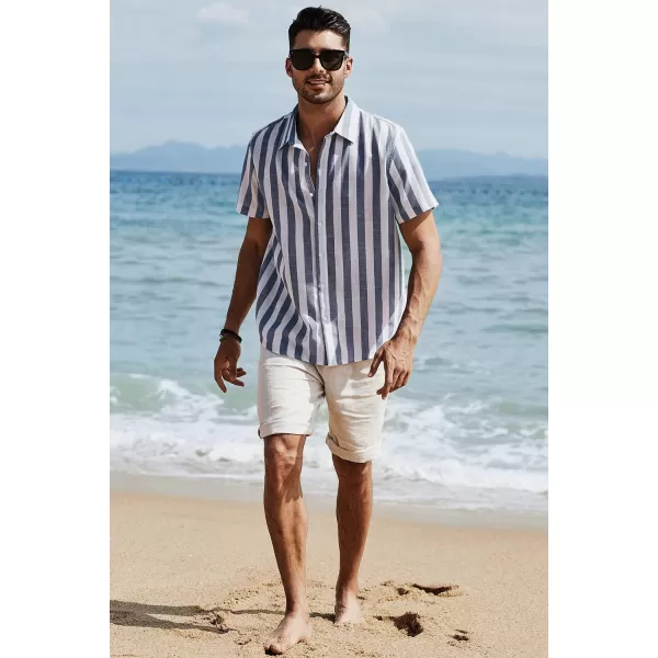 JMIERR Men's Casual Stylish Short Sleeve Button-Up Striped Dress Shirts Cotton Beach Shirt