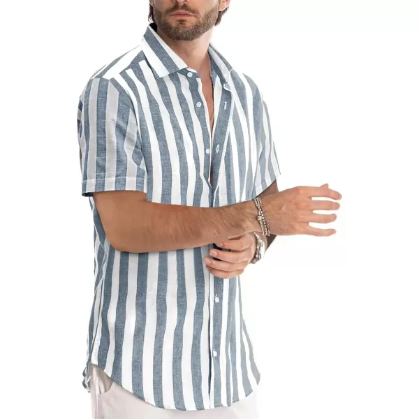 JMIERR Men's Casual Stylish Short Sleeve Button-Up Striped Dress Shirts Cotton Beach Shirt