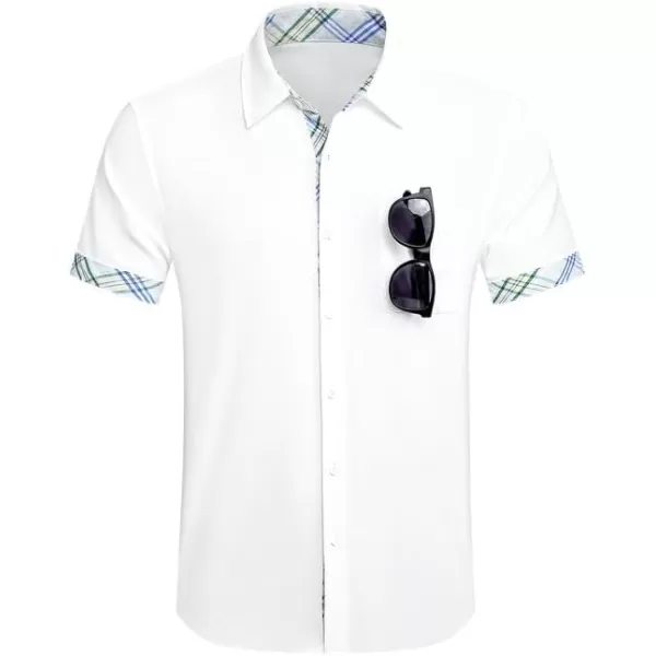 JMIERR Men's Casual Stylish Short Sleeve Button-Up Striped Dress Shirts Cotton Beach Shirt
