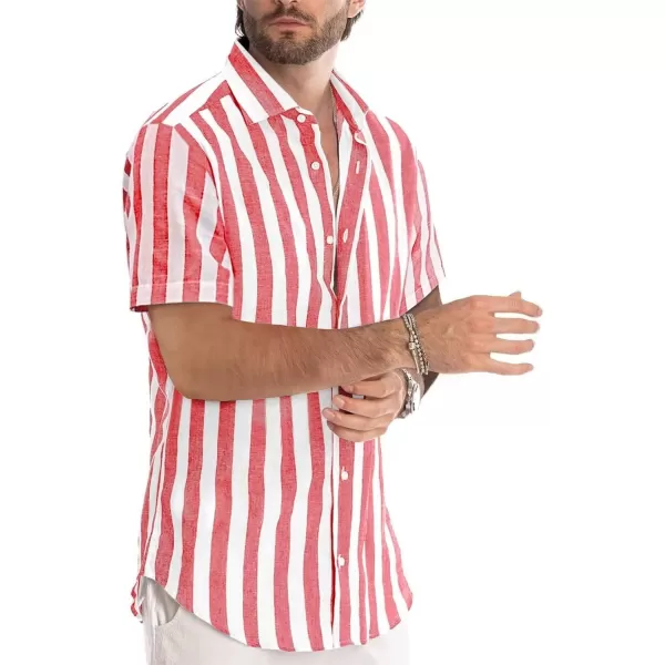 JMIERR Men's Casual Stylish Short Sleeve Button-Up Striped Dress Shirts Cotton Beach Shirt
