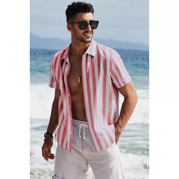 JMIERR Men's Casual Stylish Short Sleeve Button-Up Striped Dress Shirts Cotton Beach Shirt