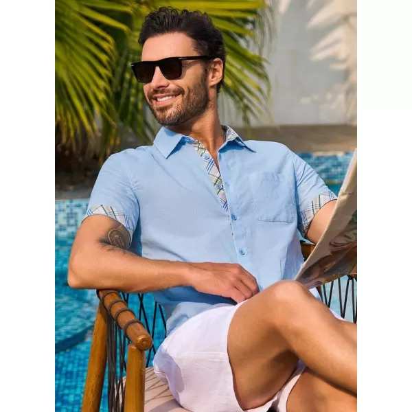 JMIERR Men's Casual Stylish Short Sleeve Button-Up Striped Dress Shirts Cotton Beach Shirt