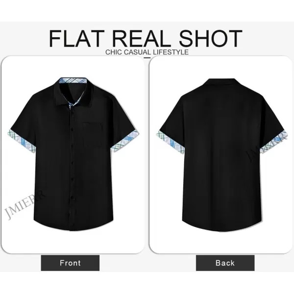 JMIERR Men's Casual Stylish Short Sleeve Button-Up Striped Dress Shirts Cotton Beach Shirt
