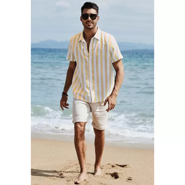JMIERR Men's Casual Stylish Short Sleeve Button-Up Striped Dress Shirts Cotton Beach Shirt