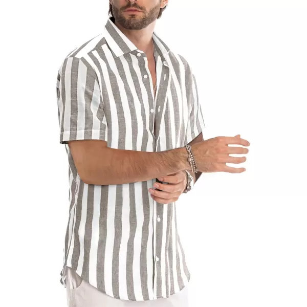 JMIERR Men's Casual Stylish Short Sleeve Button-Up Striped Dress Shirts Cotton Beach Shirt