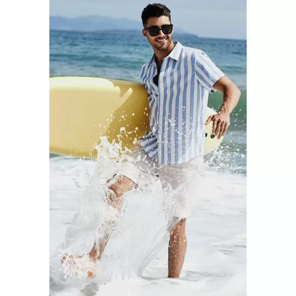 JMIERR Men's Casual Stylish Short Sleeve Button-Up Striped Dress Shirts Cotton Beach Shirt