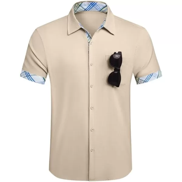 JMIERR Men's Casual Stylish Short Sleeve Button-Up Striped Dress Shirts Cotton Beach Shirt