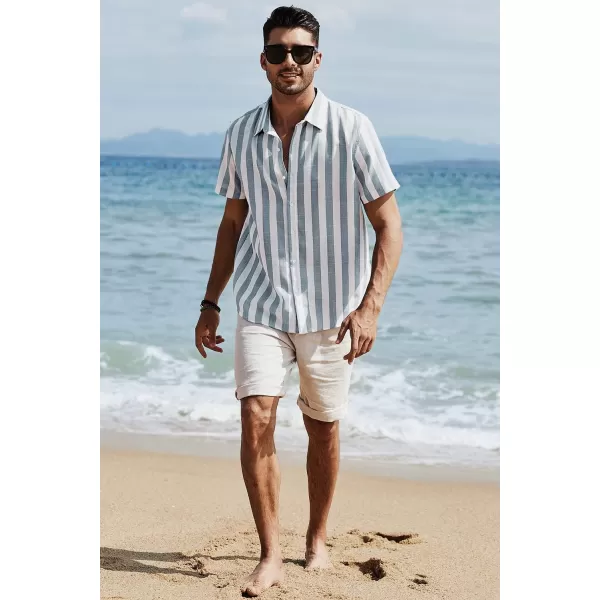 JMIERR Men's Casual Stylish Short Sleeve Button-Up Striped Dress Shirts Cotton Beach Shirt
