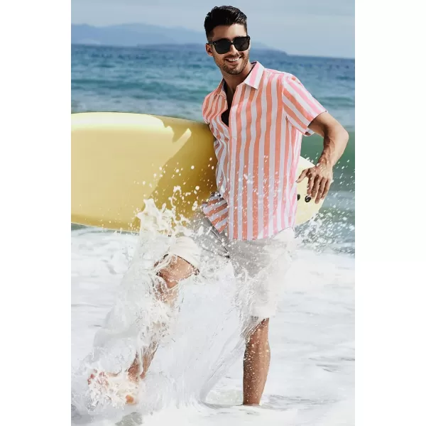 JMIERR Men's Casual Stylish Short Sleeve Button-Up Striped Dress Shirts Cotton Beach Shirt