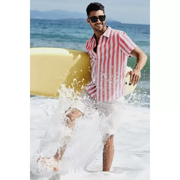 JMIERR Men's Casual Stylish Short Sleeve Button-Up Striped Dress Shirts Cotton Beach Shirt