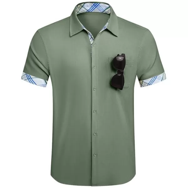 JMIERR Men's Casual Stylish Short Sleeve Button-Up Striped Dress Shirts Cotton Beach Shirt