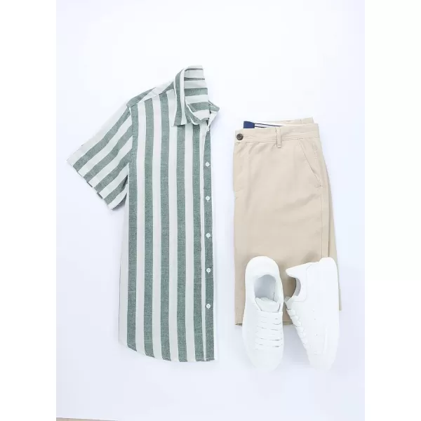 JMIERR Men's Casual Stylish Short Sleeve Button-Up Striped Dress Shirts Cotton Beach Shirt