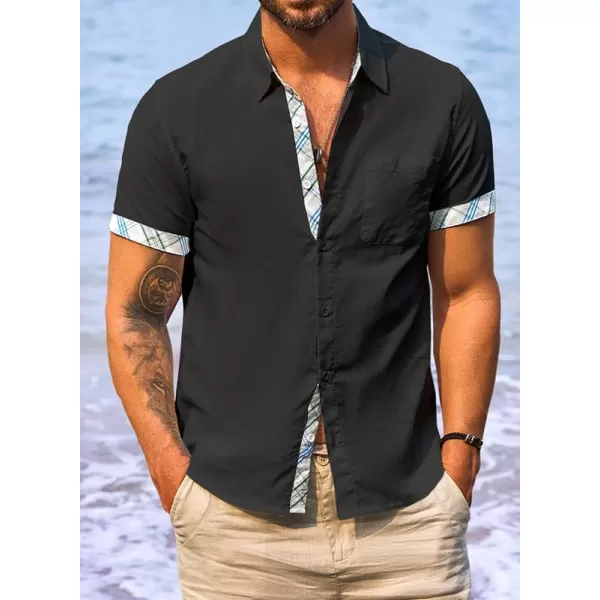 JMIERR Men's Casual Stylish Short Sleeve Button-Up Striped Dress Shirts Cotton Beach Shirt