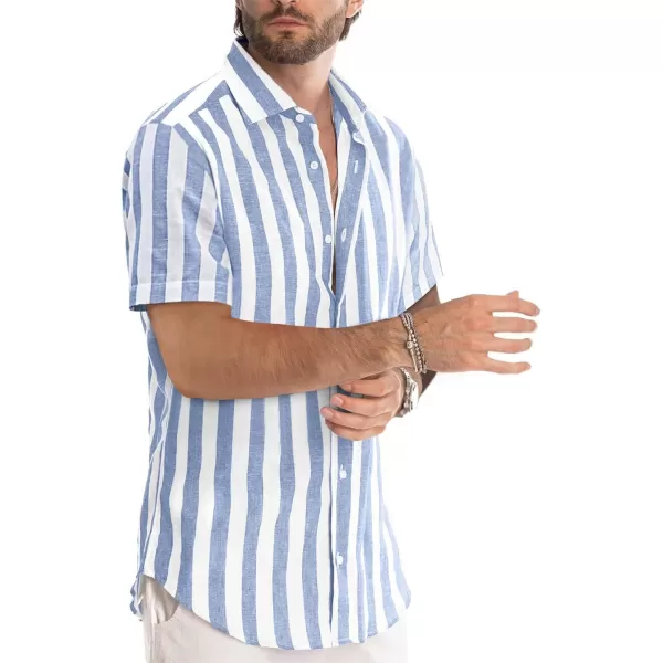 JMIERR Men's Casual Stylish Short Sleeve Button-Up Striped Dress Shirts Cotton Beach Shirt