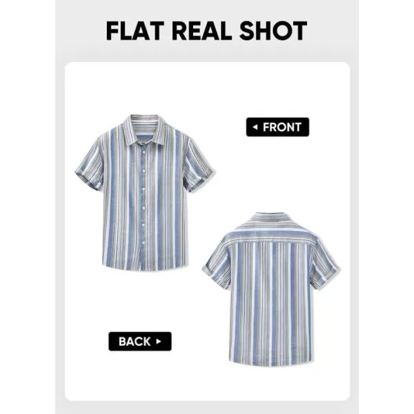 JMIERR Men's Casual Stylish Short Sleeve Button-Up Striped Dress Shirts Cotton Beach Shirt