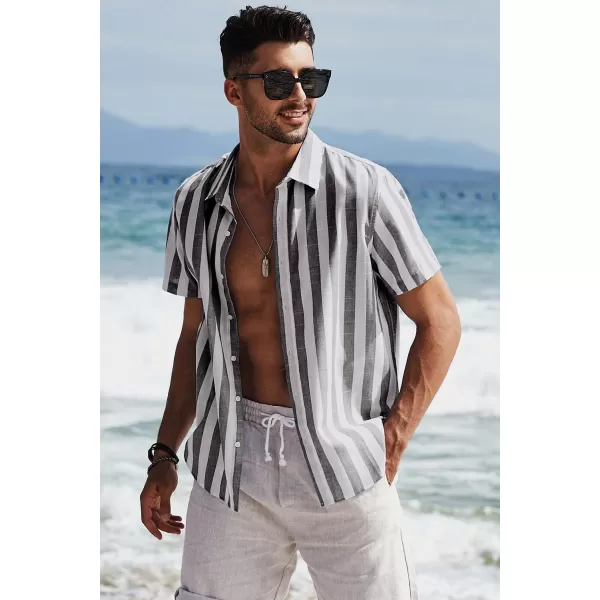 JMIERR Men's Casual Stylish Short Sleeve Button-Up Striped Dress Shirts Cotton Beach Shirt