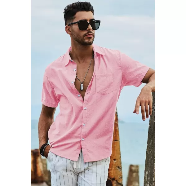 JMIERR Men's Casual Stylish Short Sleeve Button-Up Striped Dress Shirts Cotton Beach Shirt
