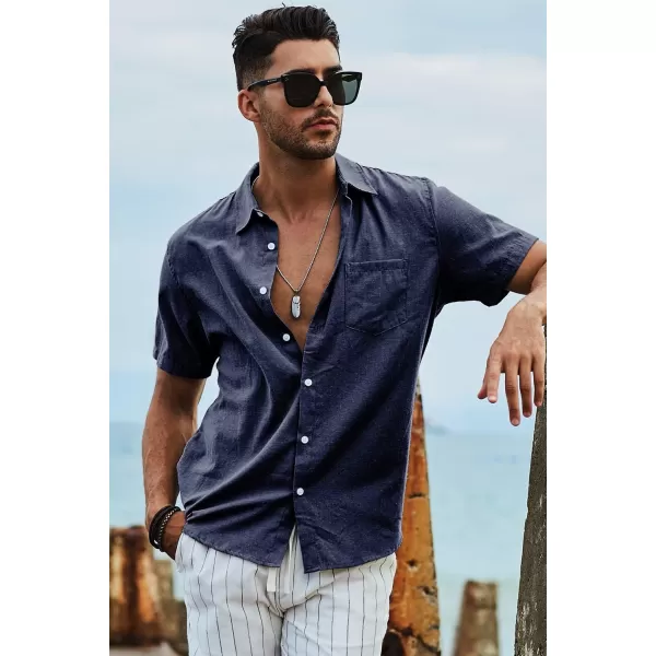 JMIERR Men's Casual Stylish Short Sleeve Button-Up Striped Dress Shirts Cotton Beach Shirt