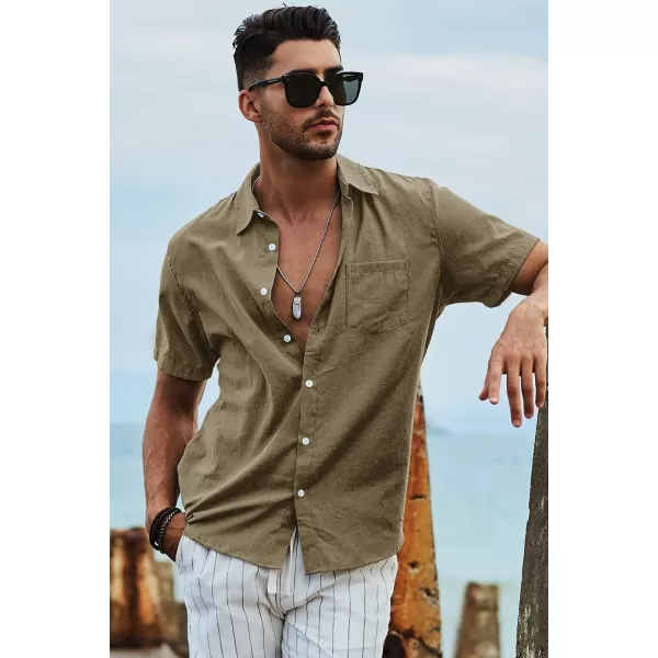 JMIERR Men's Casual Stylish Short Sleeve Button-Up Striped Dress Shirts Cotton Beach Shirt