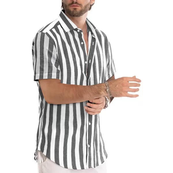 JMIERR Men's Casual Stylish Short Sleeve Button-Up Striped Dress Shirts Cotton Beach Shirt