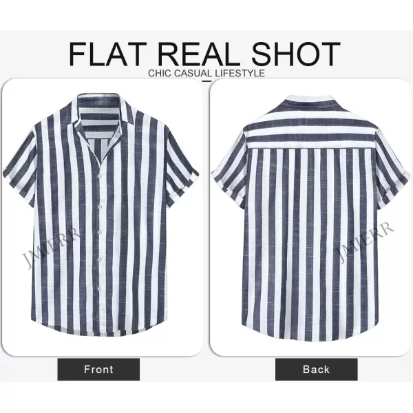 JMIERR Men's Casual Stylish Short Sleeve Button-Up Striped Dress Shirts Cotton Beach Shirt