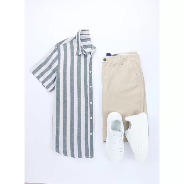 JMIERR Men's Casual Stylish Short Sleeve Button-Up Striped Dress Shirts Cotton Beach Shirt