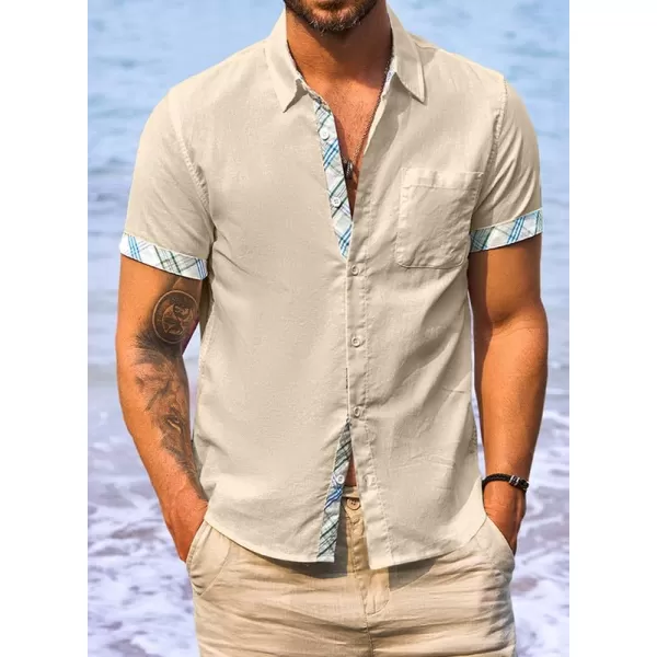 JMIERR Men's Casual Stylish Short Sleeve Button-Up Striped Dress Shirts Cotton Beach Shirt