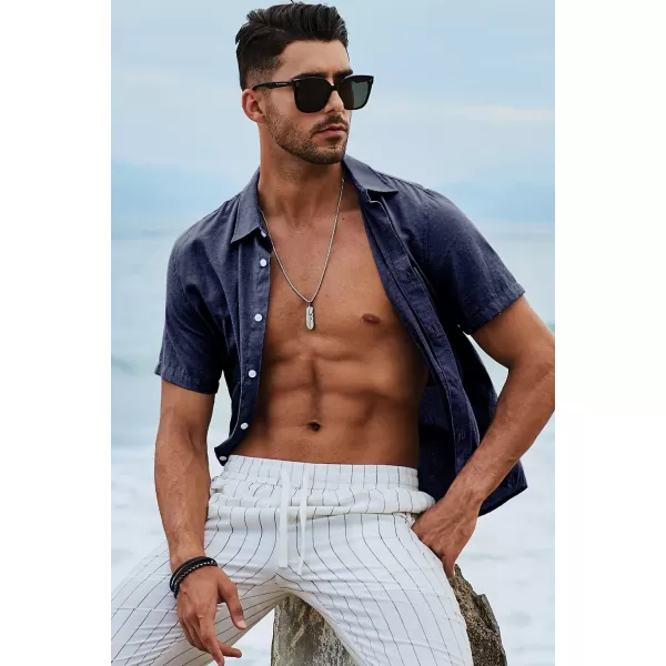 JMIERR Men's Casual Stylish Short Sleeve Button-Up Striped Dress Shirts Cotton Beach Shirt