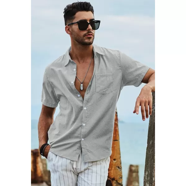 JMIERR Men's Casual Stylish Short Sleeve Button-Up Striped Dress Shirts Cotton Beach Shirt