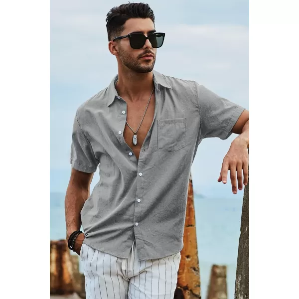 JMIERR Men's Casual Stylish Short Sleeve Button-Up Striped Dress Shirts Cotton Beach Shirt
