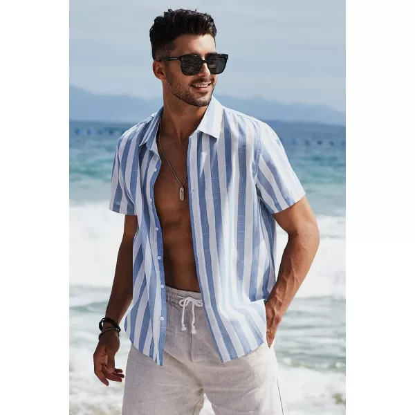 JMIERR Men's Casual Stylish Short Sleeve Button-Up Striped Dress Shirts Cotton Beach Shirt